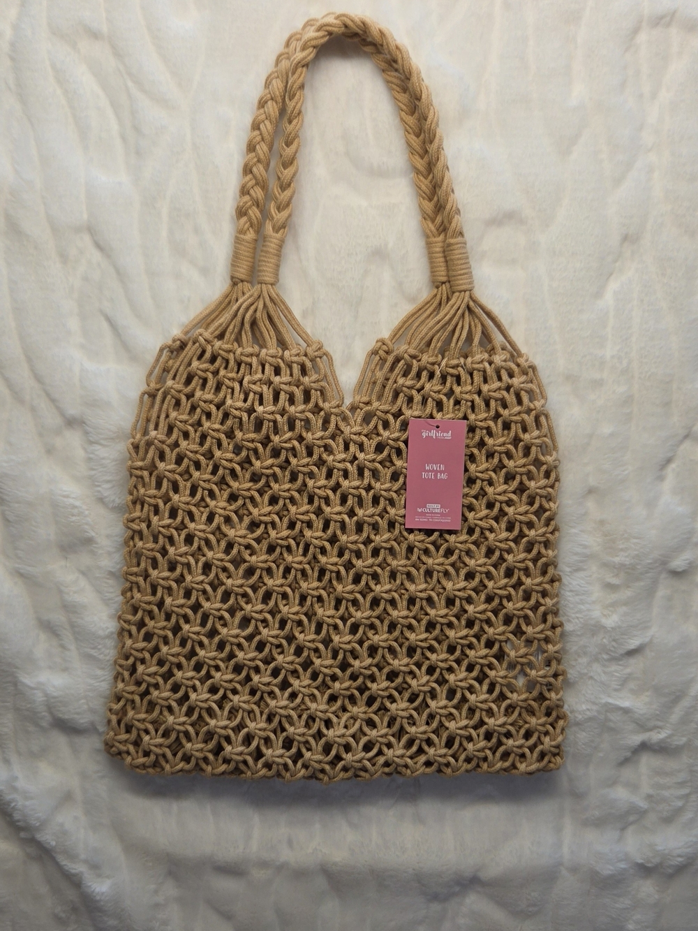 Boho Braided Macramé Tote in Tan